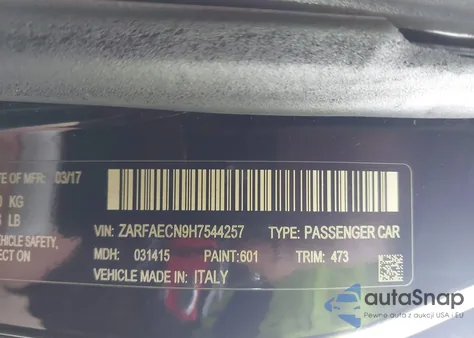 2017 Alfa Romeo Giulia Ti Rwd z USA, uszkodzony, nr VIN ZARFAECN9H7544257